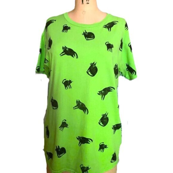 Vintage 90s cats kitty graphic 100% cotton T shirt tee top in green - Picture 11 of 14